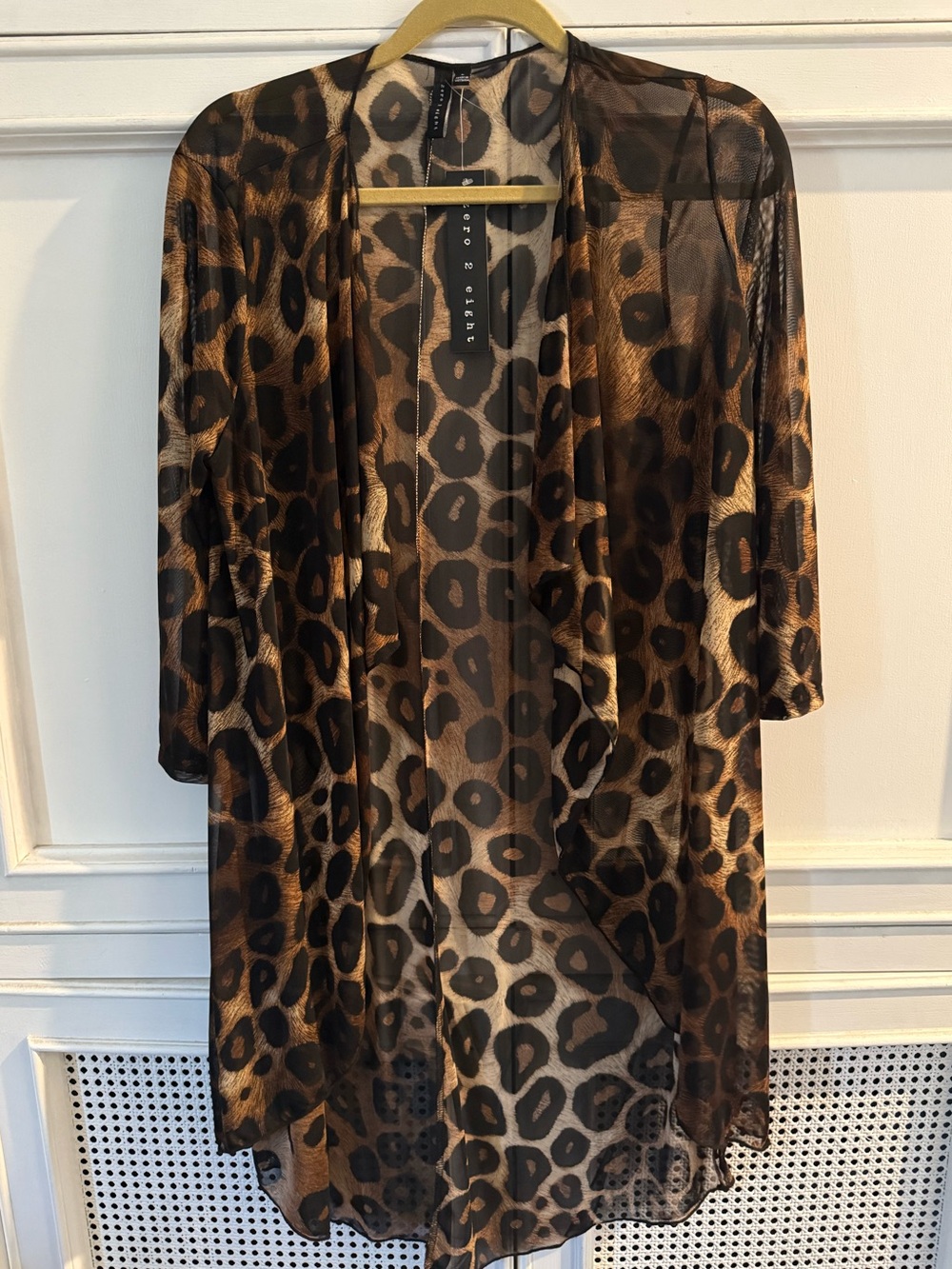 Leopard Print Sheer Kimono Cover-Up - Brown/Black